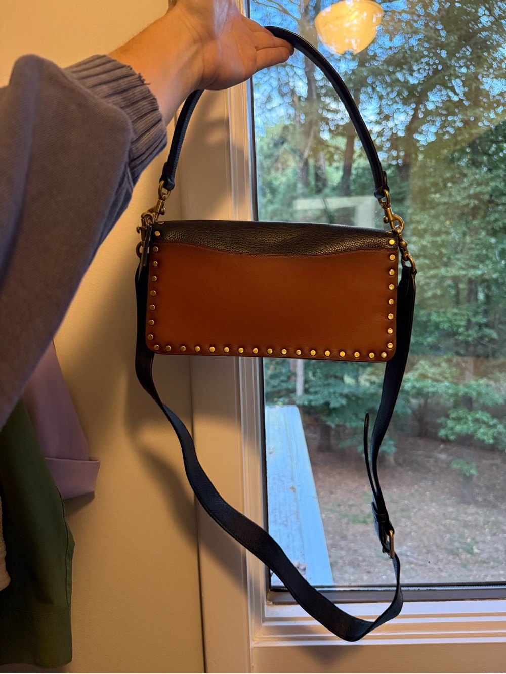 Coach Black and Brown Studded Shoulder Bag - Picture 2 of 7